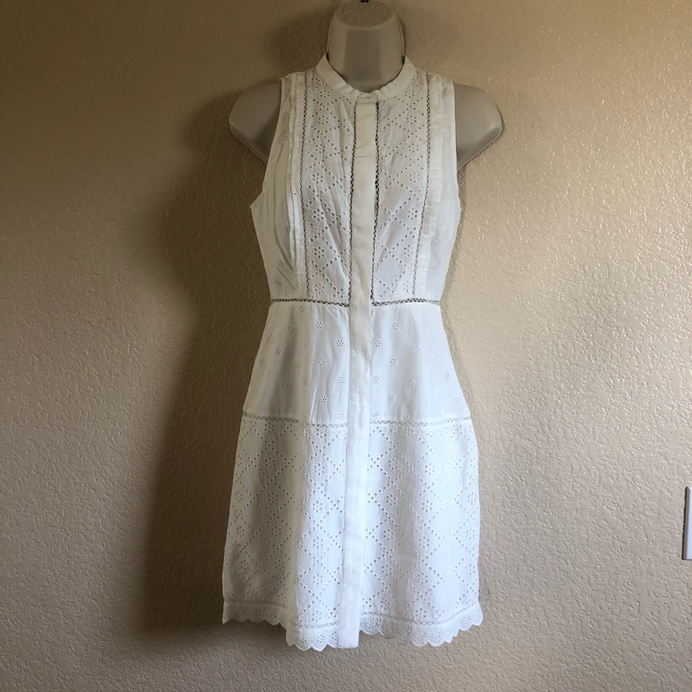 Zakari White Embroidered Eyelet Button Down Dress Size 00 New